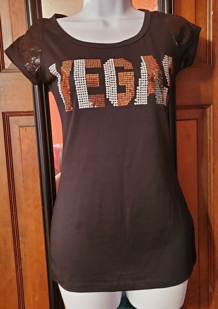 Black sequin VEGAS t-shirt
